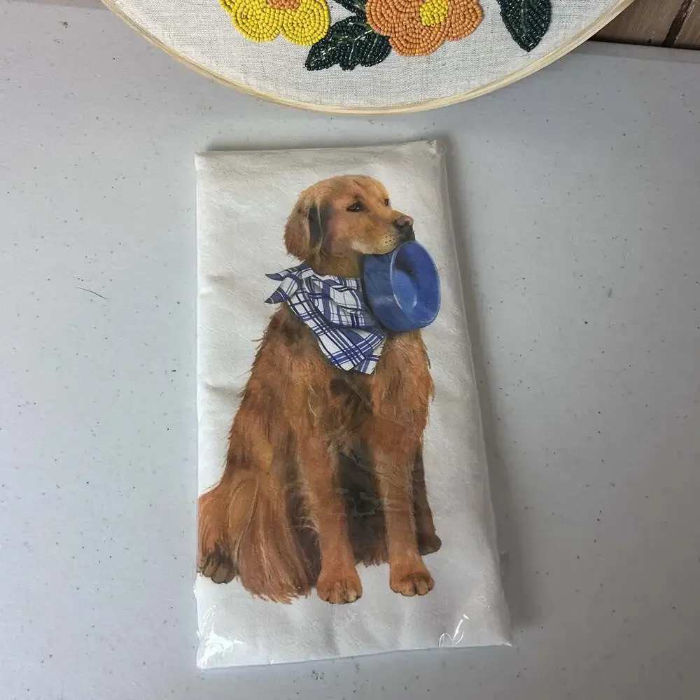 Mary Lake-Thompson Golden Retriever Dog Flour Sack Kitchen Towel 30x30 New